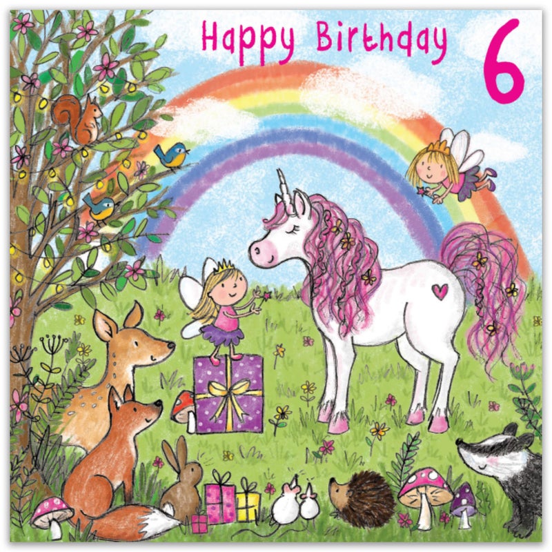 TWIZLER 6th Birthday Card Girl with Unicorn, Multicolor, 6.1 x 6.1 in - Image 2